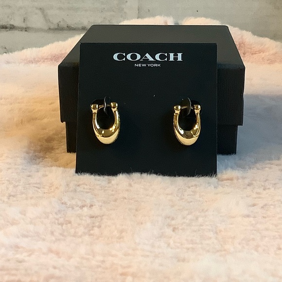 COACH Gold Pave Crystal C Hinge Huggie Earrings - Picture 5 of 8